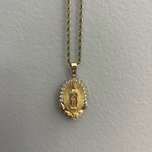 Virgin Mary Unisex 24k Gold Plated Necklace